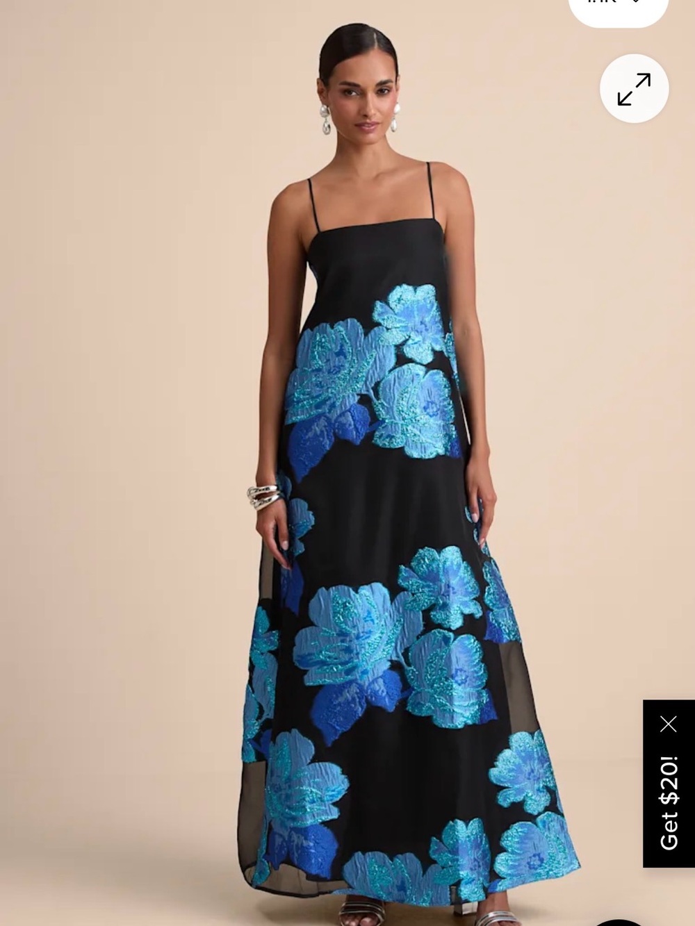 Lulu's Yavanna Black and Blue Floral Jacquard Shift Maxi Dress